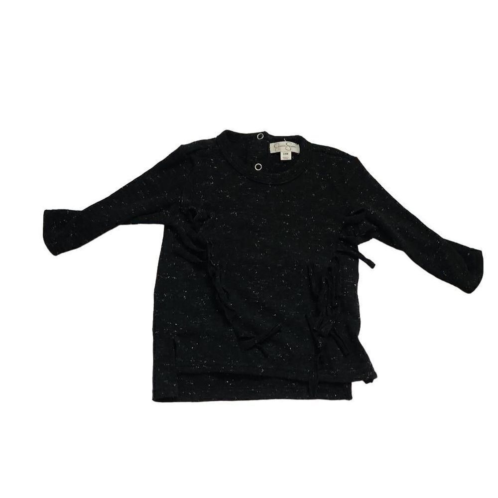 Jessica Simpson Baby Girls Black and Silver Flecked Fringe Long Sleeve Top - Sz